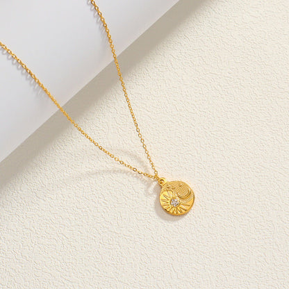 Gold Stainless Steel Zircon Star & Moon Pendant Necklace - Trendy Radar