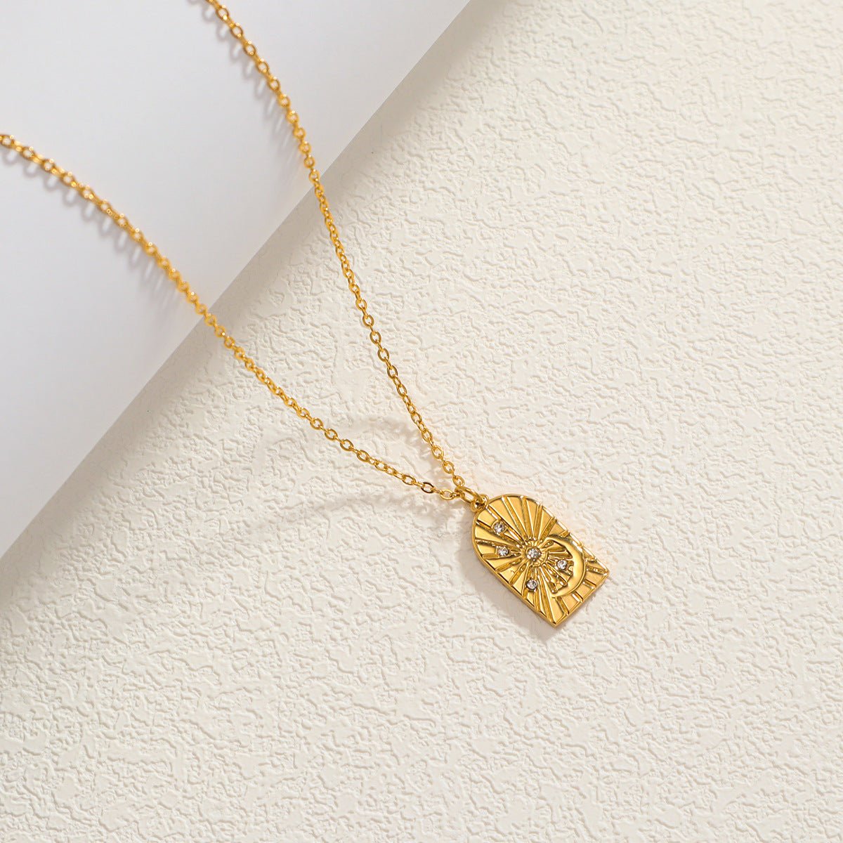 Gold Stainless Steel Zircon Star & Moon Pendant Necklace - Trendy Radar