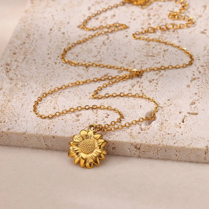 Gold Titanium Steel SUNFLOWER Necklace - Trendy Radar