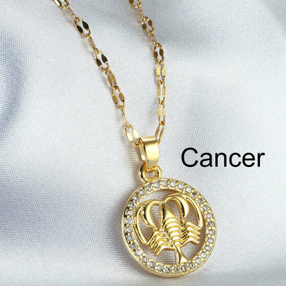 Golden Twelve Constellation Pendant Necklace - Trendy Radar