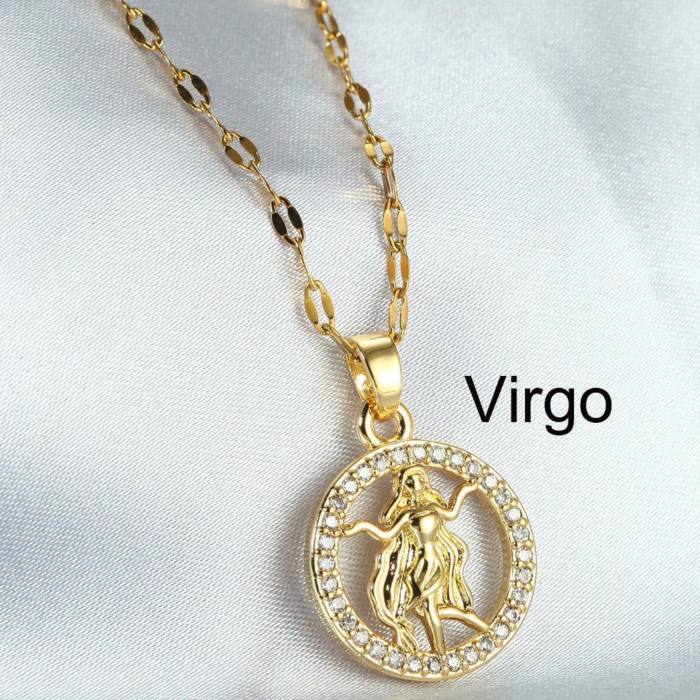 Golden Twelve Constellation Pendant Necklace - Trendy Radar