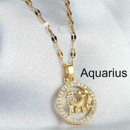 Golden Twelve Constellation Pendant Necklace - Trendy Radar