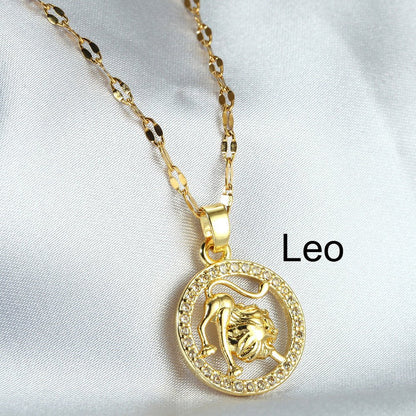 Golden Twelve Constellation Pendant Necklace - Trendy Radar