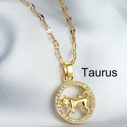 Golden Twelve Constellation Pendant Necklace - Trendy Radar