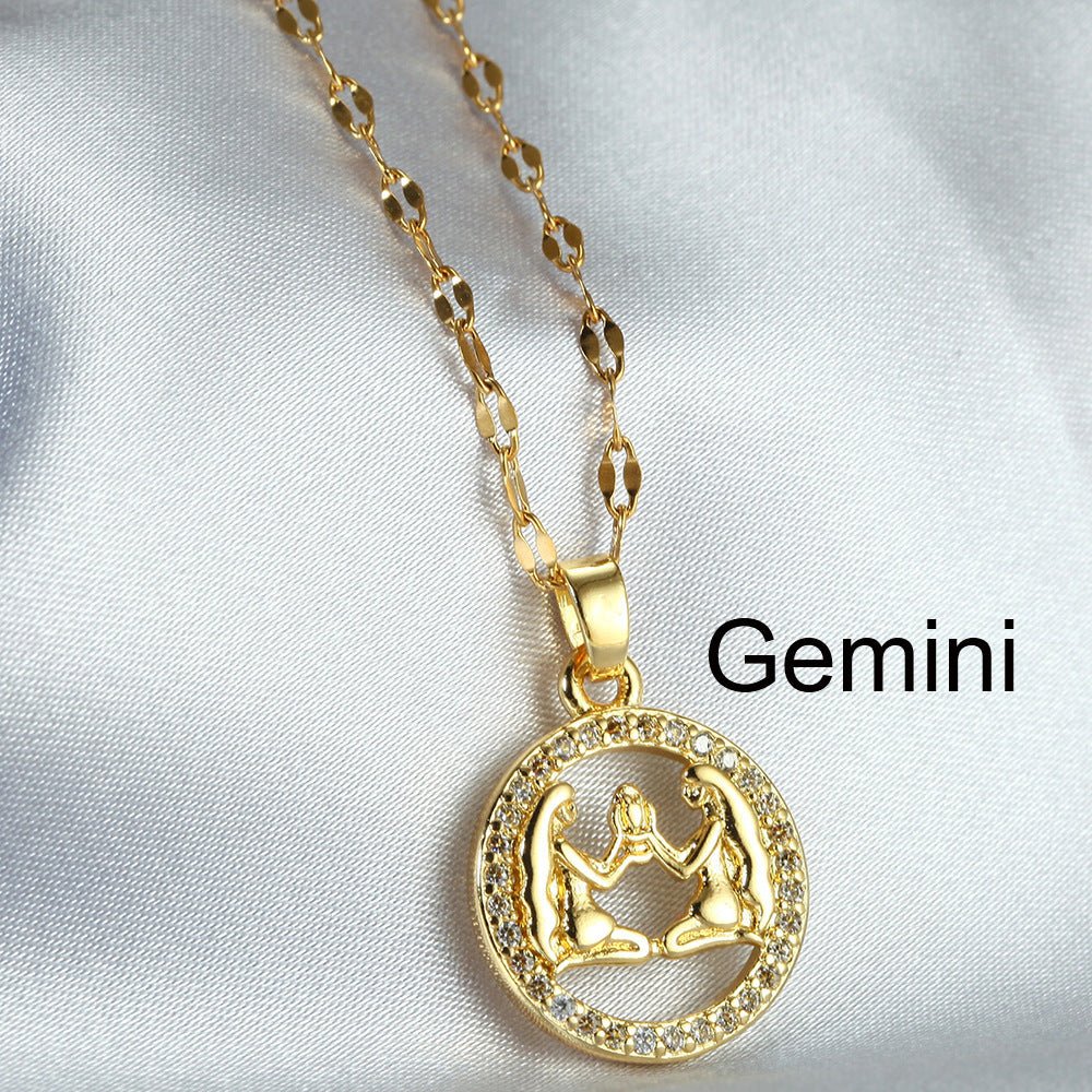 Golden Twelve Constellation Pendant Necklace - Trendy Radar