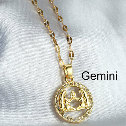 Golden Twelve Constellation Pendant Necklace - Trendy Radar