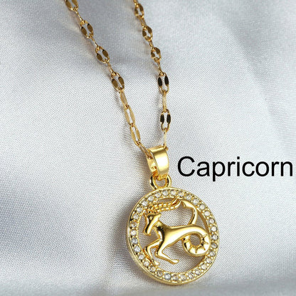 Golden Twelve Constellation Pendant Necklace - Trendy Radar