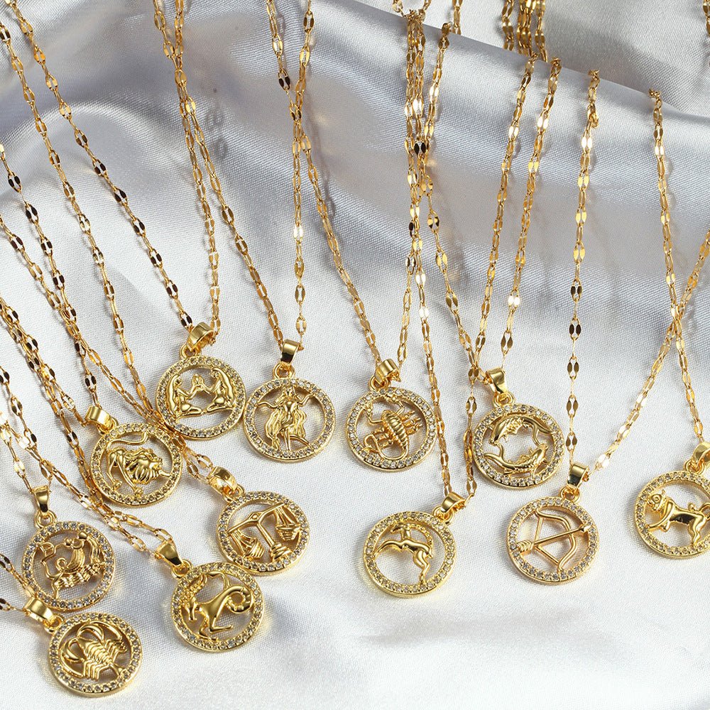 Golden Twelve Constellation Pendant Necklace - Trendy Radar