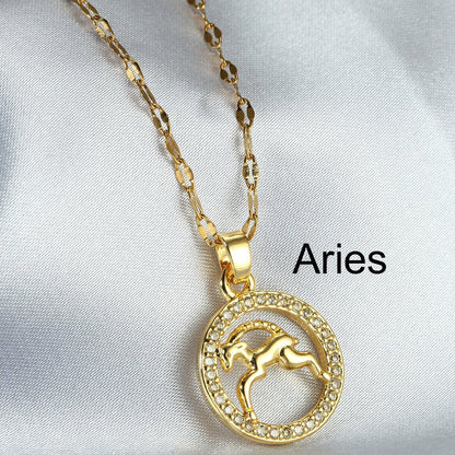 Golden Twelve Constellation Pendant Necklace - Trendy Radar