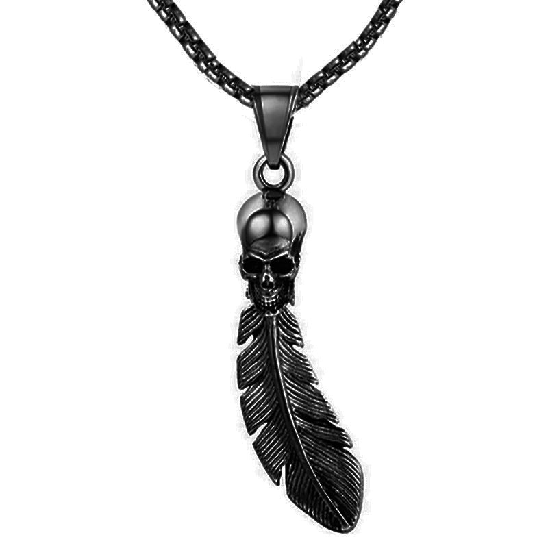 Gothic Skull Feather Pendant Necklace - Trendy Radar