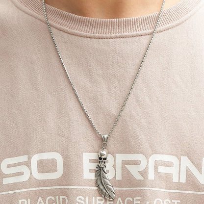 Gothic Skull Feather Pendant Necklace - Trendy Radar