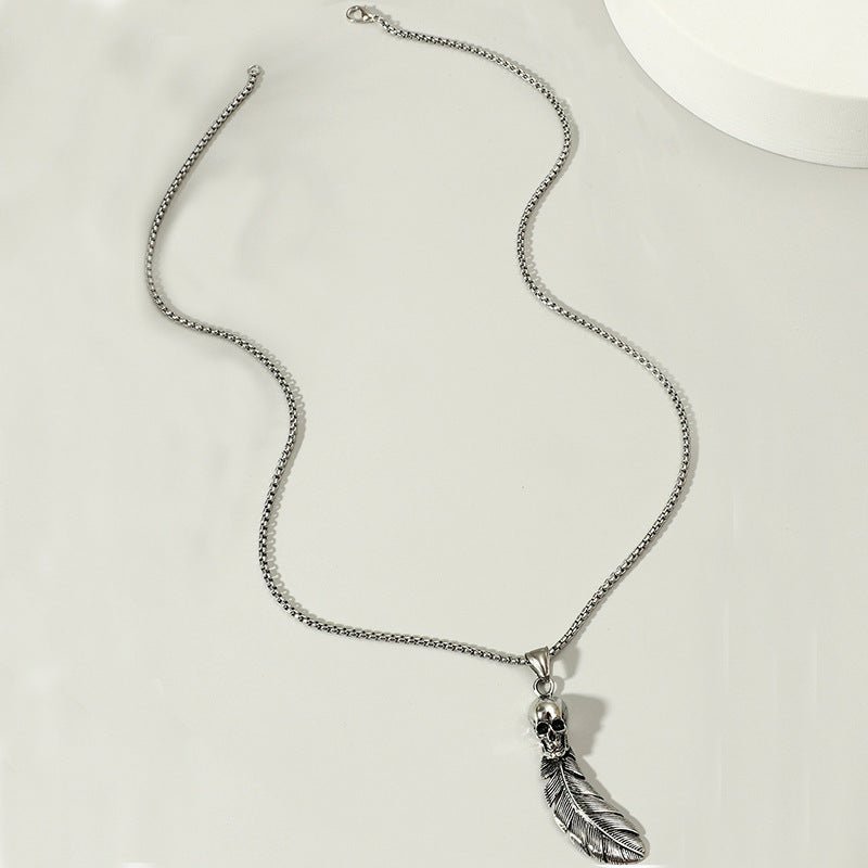 Gothic Skull Feather Pendant Necklace - Trendy Radar