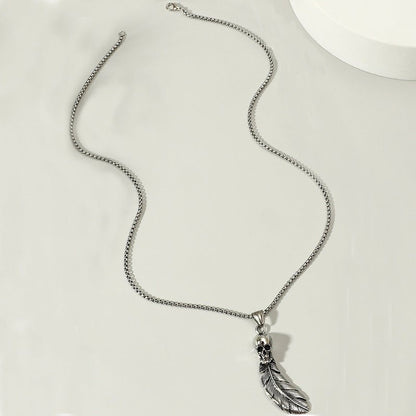 Gothic Skull Feather Pendant Necklace - Trendy Radar