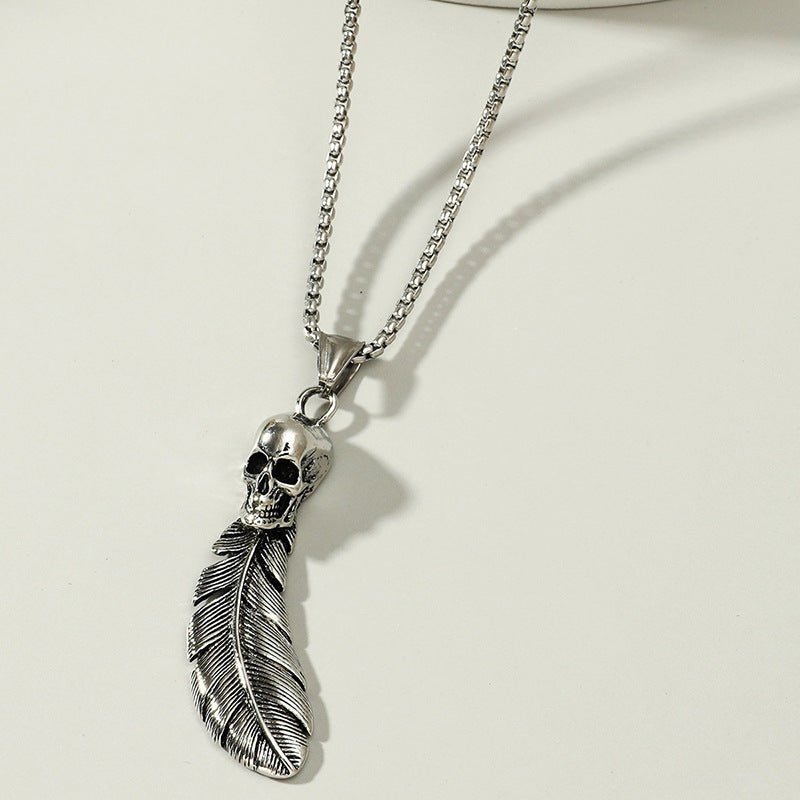 Gothic Skull Feather Pendant Necklace - Trendy Radar