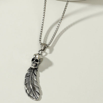 Gothic Skull Feather Pendant Necklace - Trendy Radar