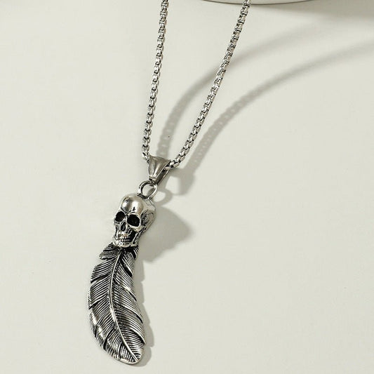 Gothic Skull Feather Pendant Necklace - Trendy Radar