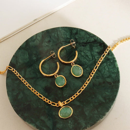 Green Aventurine Pendant Earrings & Necklace Set - Trendy Radar