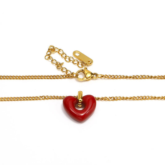 Heart-Shaped Red Agate Pendant Necklace - Trendy Radar