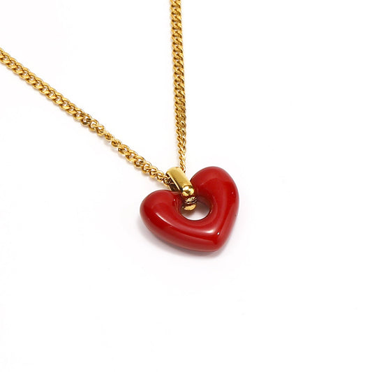 Heart-Shaped Red Agate Pendant Necklace - Trendy Radar