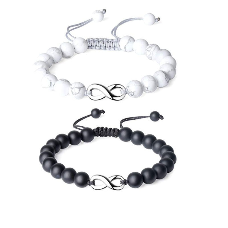 Infinity Black & White Turquoise Braided Couple Bracelets - Trendy Radar
