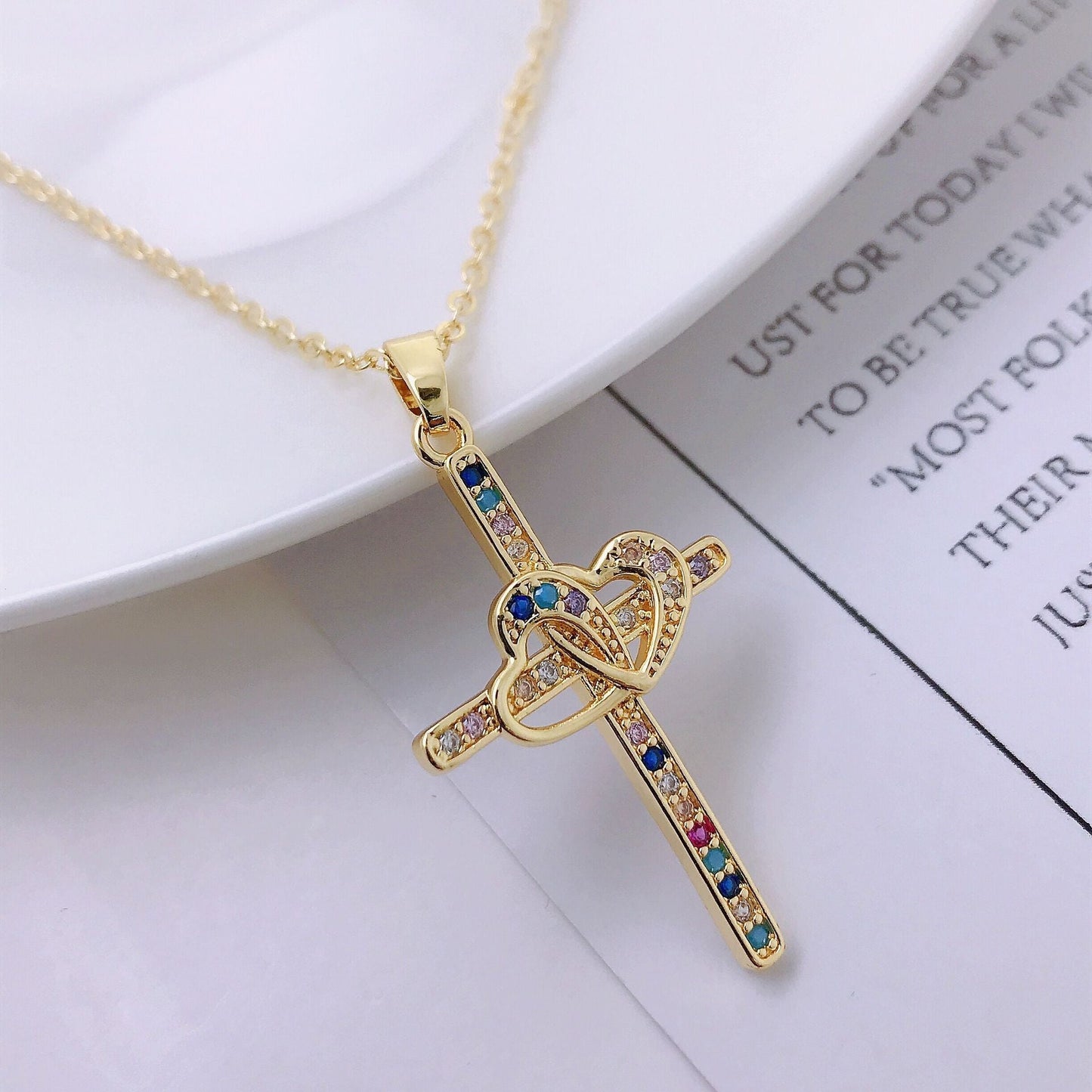 INS Style Gold-Plated Jesus Love Cross Necklace - Trendy Radar