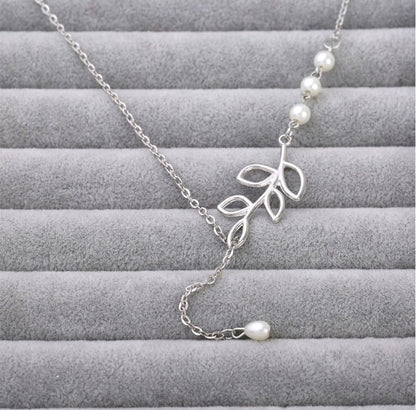 Leaf Pearl Drop Clavicle Chain Necklace - Trendy Radar