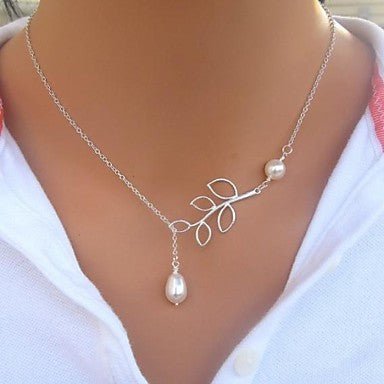 Leaf Pearl Drop Clavicle Chain Necklace - Trendy Radar