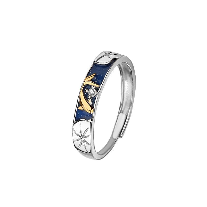 Lotus Pond Moonlight Couple Pair Ring – Adjustable 925 Silver - Trendy Radar