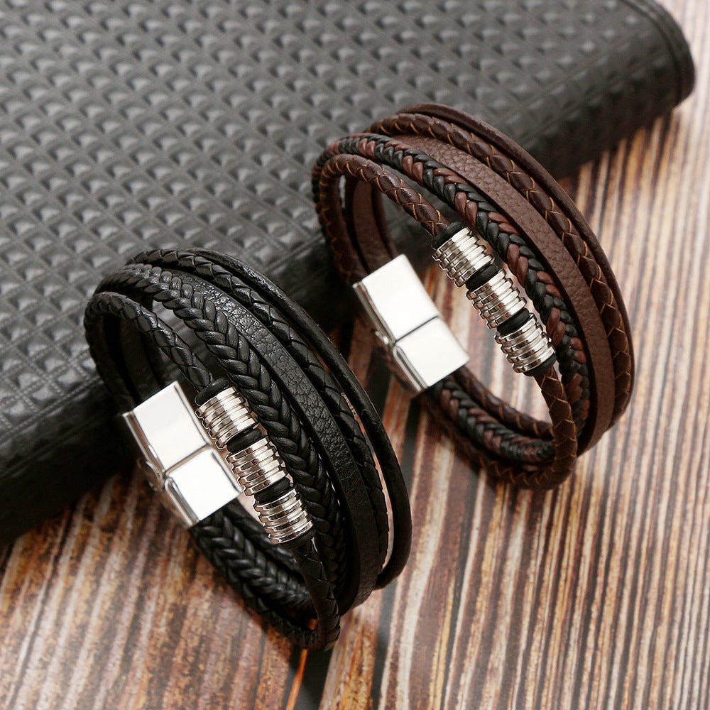 Men’s Woven Leather Bracelet - Trendy Radar