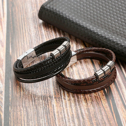 Men’s Woven Leather Bracelet - Trendy Radar