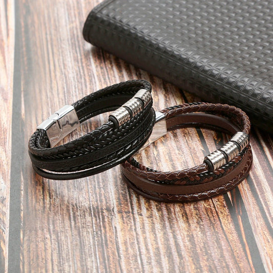 Men’s Woven Leather Bracelet - Trendy Radar