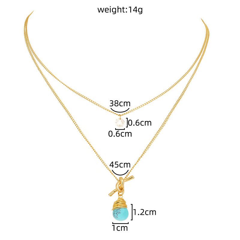 Metal Knotted Hand - Wound Turquoise Water Droplet Multi - Layer Necklace - Trendy Radar
