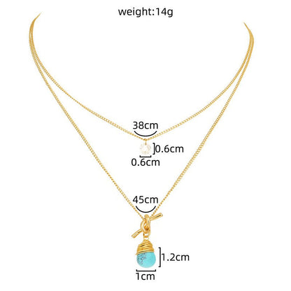 Metal Knotted Hand - Wound Turquoise Water Droplet Multi - Layer Necklace - Trendy Radar