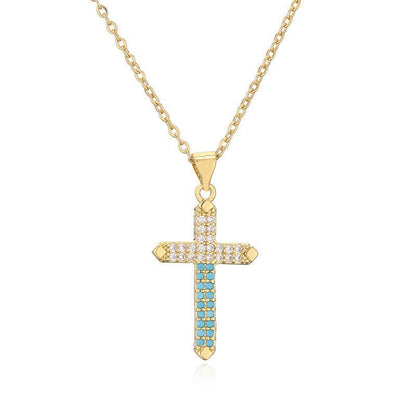 Micro - Inlaid Turquoise Cross Necklace - Trendy Radar