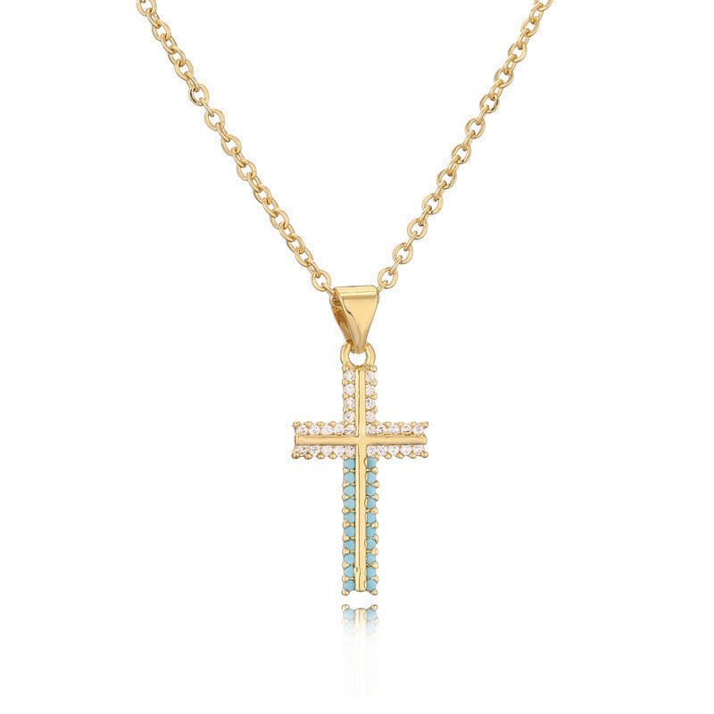 Micro - Inlaid Turquoise Cross Necklace - Trendy Radar