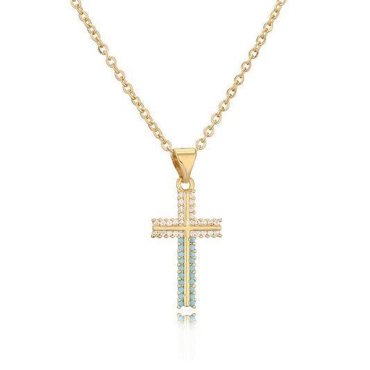 Micro - Inlaid Turquoise Cross Necklace - Trendy Radar