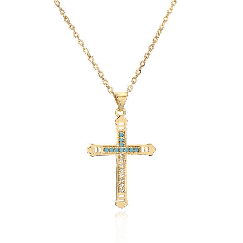 Micro - Inlaid Turquoise Cross Necklace - Trendy Radar