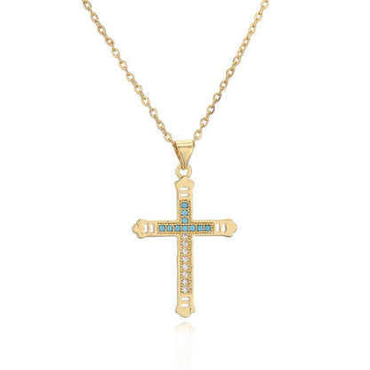 Micro - Inlaid Turquoise Cross Necklace - Trendy Radar