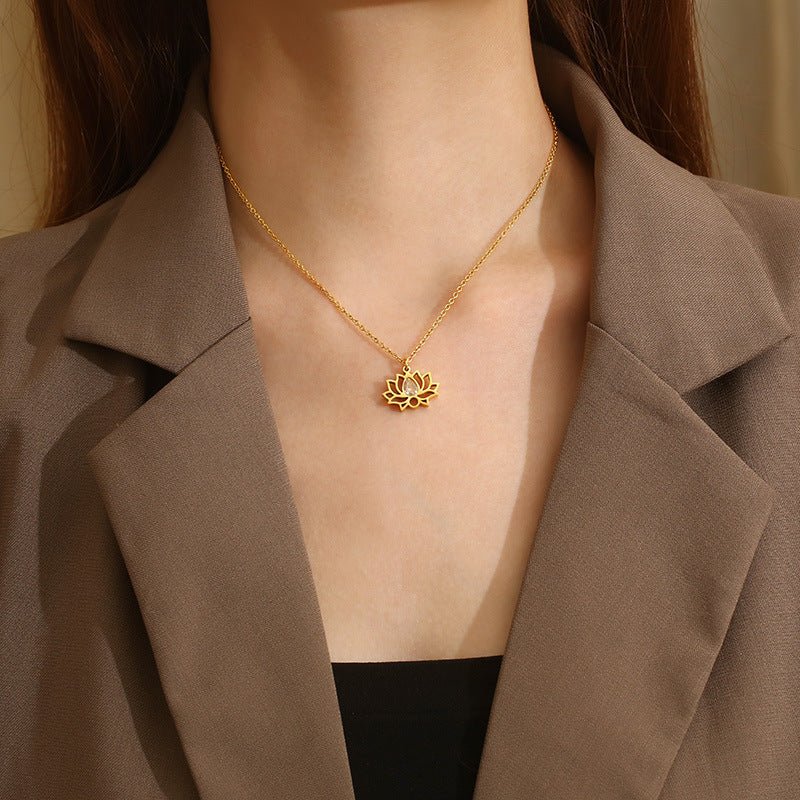 Minimalist Stainless Steel Zircon Lotus Jewellery Set - Trendy Radar