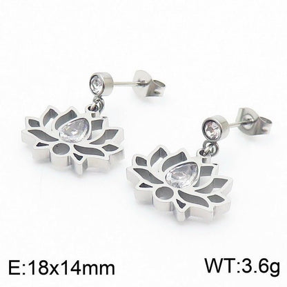 Minimalist Stainless Steel Zircon Lotus Jewellery Set - Trendy Radar
