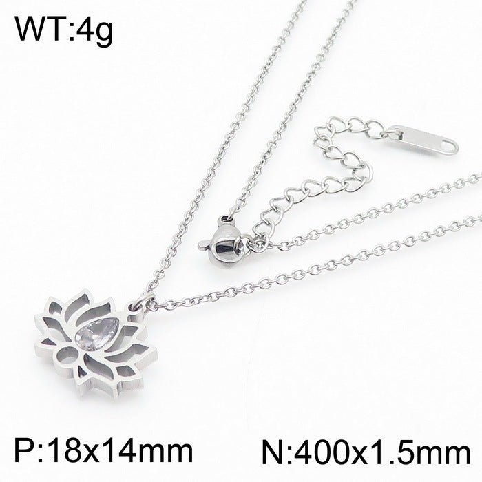 Minimalist Stainless Steel Zircon Lotus Jewellery Set - Trendy Radar