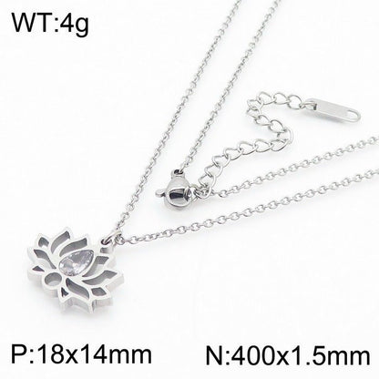 Minimalist Stainless Steel Zircon Lotus Jewellery Set - Trendy Radar