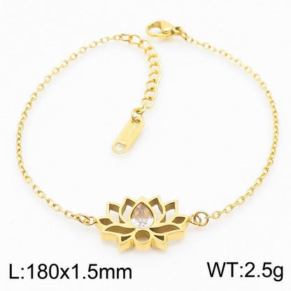Minimalist Stainless Steel Zircon Lotus Jewellery Set - Trendy Radar