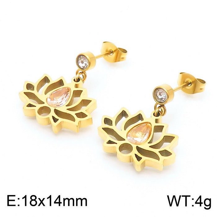 Minimalist Stainless Steel Zircon Lotus Jewellery Set - Trendy Radar