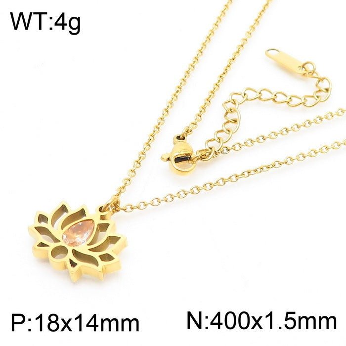 Minimalist Stainless Steel Zircon Lotus Jewellery Set - Trendy Radar