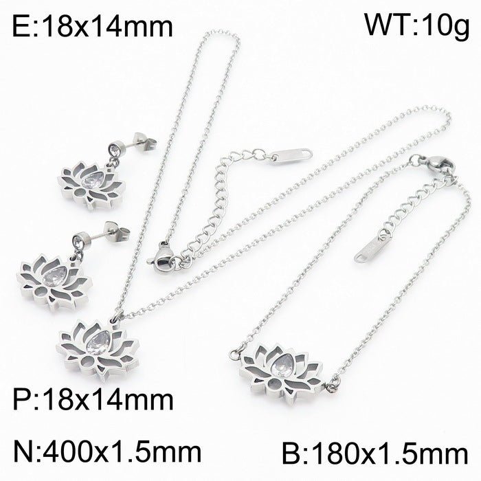 Minimalist Stainless Steel Zircon Lotus Jewellery Set - Trendy Radar