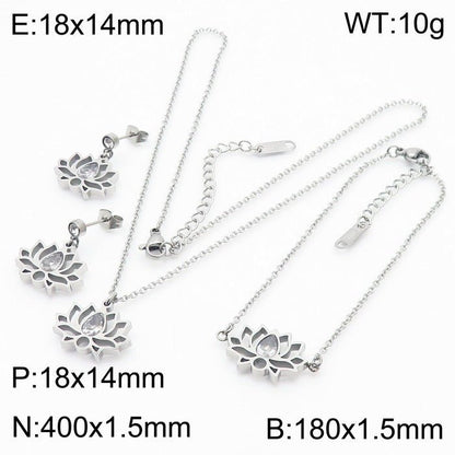 Minimalist Stainless Steel Zircon Lotus Jewellery Set - Trendy Radar