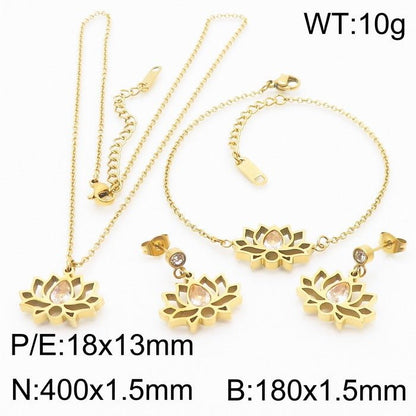 Minimalist Stainless Steel Zircon Lotus Jewellery Set - Trendy Radar