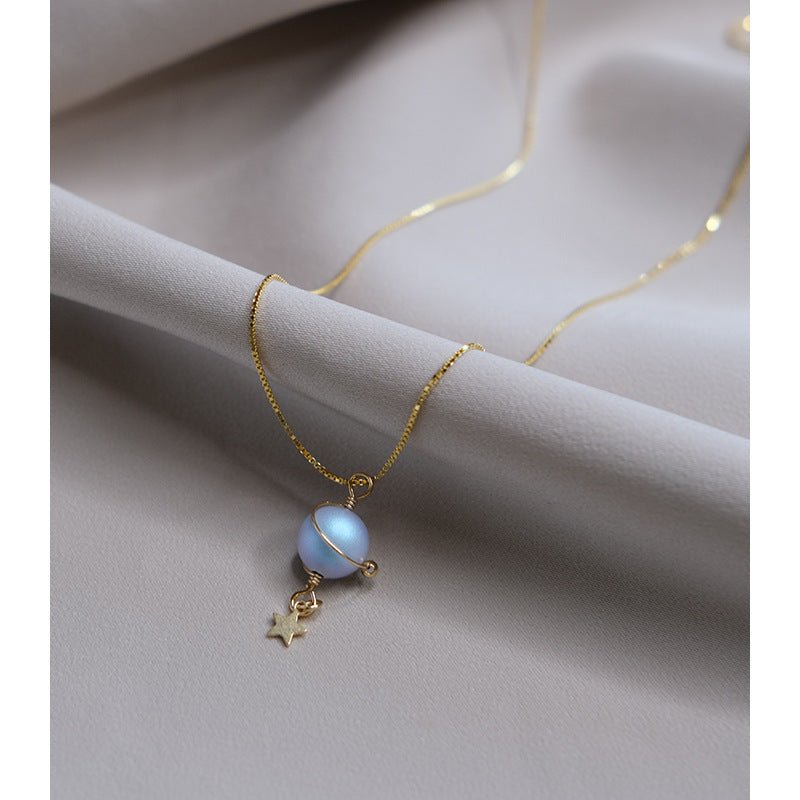 Misty Blue Pearl Planet Necklace – 925 Silver - Trendy Radar
