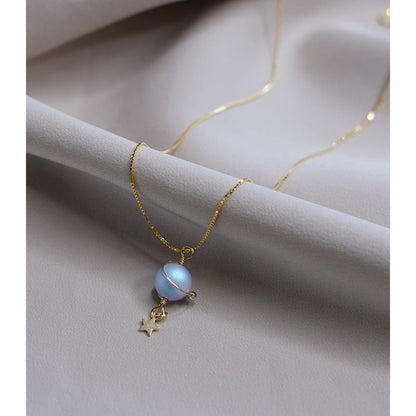 Misty Blue Pearl Planet Necklace – 925 Silver - Trendy Radar